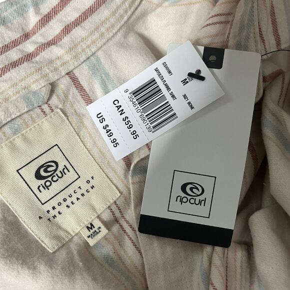 Rip Curl Women's Sayulita Flannel long sleeve shirt bone plaid Medium NWT - Picture 7 of 7